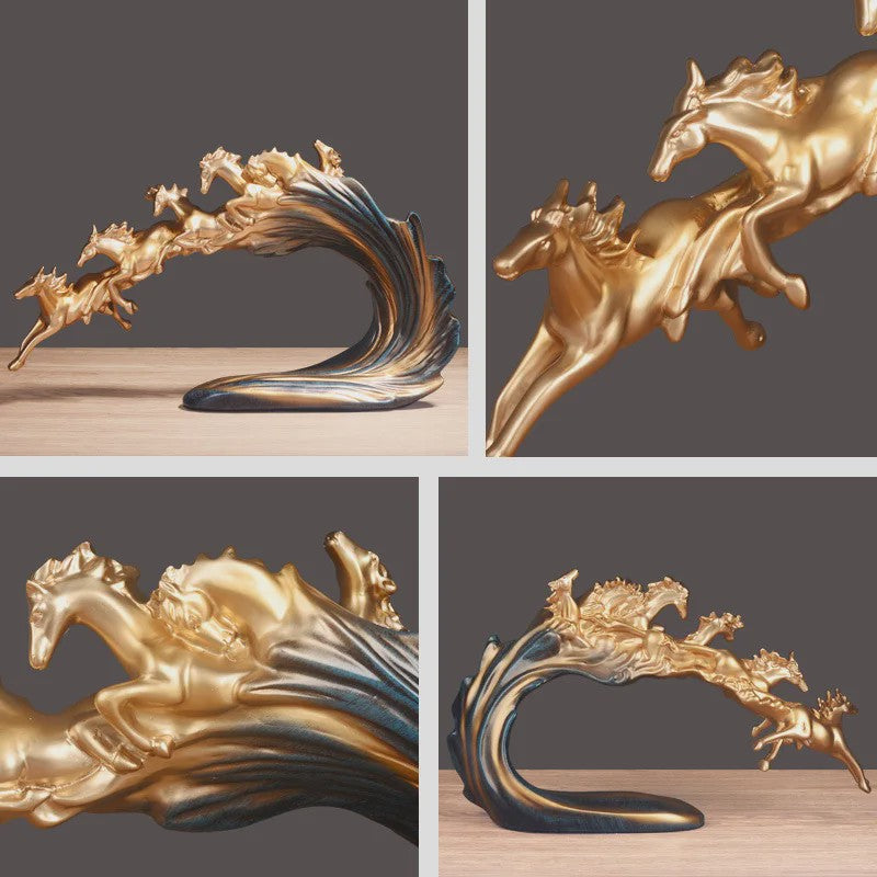 Luxe Gouden Paarden Sculptuur - Resin Kunst & Ambacht Decoratie