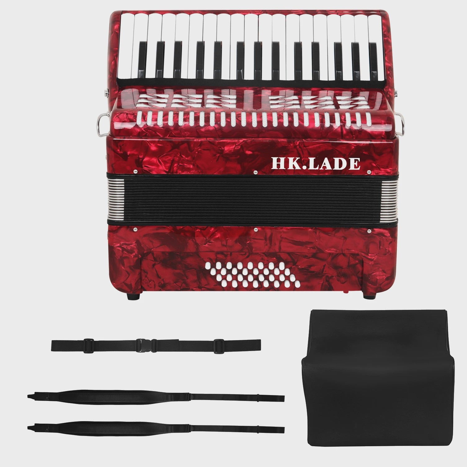 Professionele Rode Bayan Accordeon - 32 Tonen & 32 Bassen met Schapenvacht Balg en Draagband