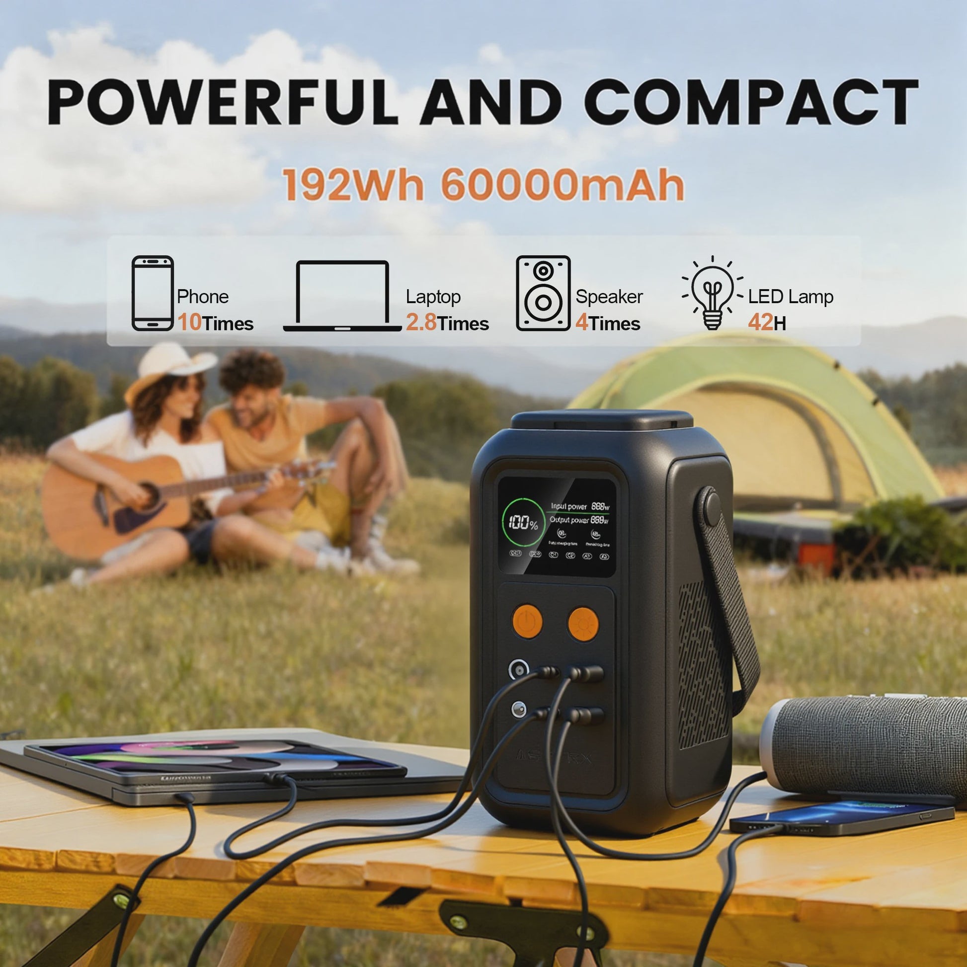 CTOLITY AXP200 Power Station: 200W, 192Wh, 60000mAh Draagbare Energievoorziening met LiFePO4 Batterij