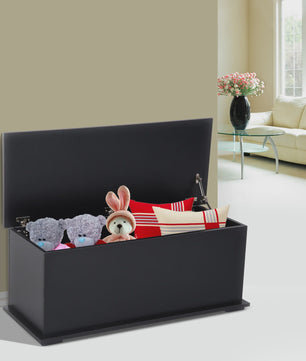 Grote Zwarte Houten Opbergkist met Scharnierend Deksel - 100x40x40 cm