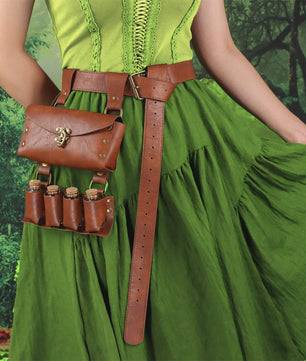 Middeleeuwse Lederen Riem met Flesjeshouder en Portemonnee - Cosplay & LARP Accessoire