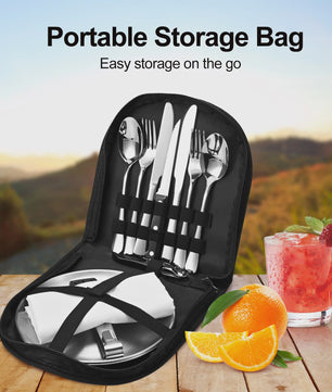 Draagbare Camping Bestekset RVS - Complete Picknick Tafelset met Organizer