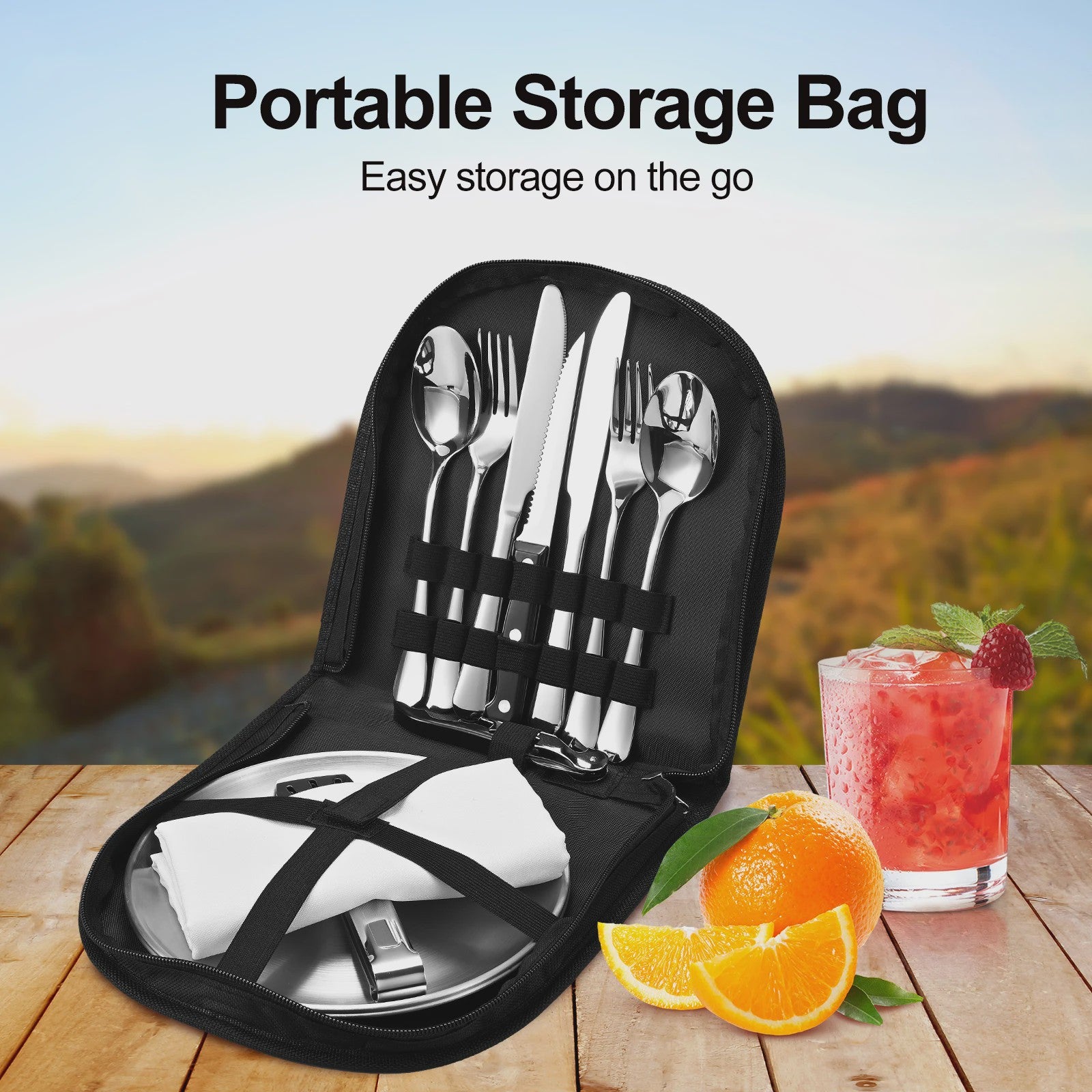 Draagbare Camping Bestekset RVS - Complete Picknick Tafelset met Organizer