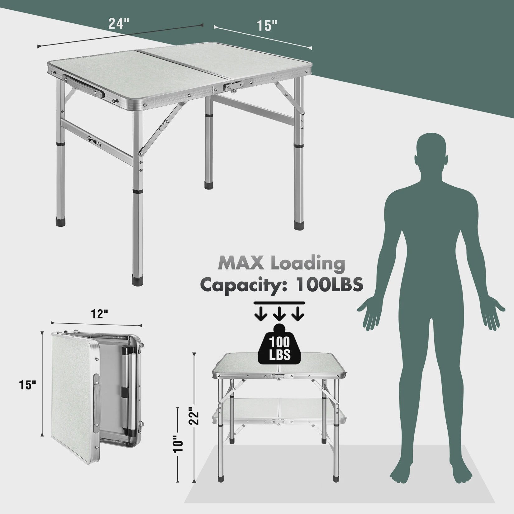 Draagbare Opvouwbare Tafel - Aluminium, Hoogte Verstelbaar voor Camping, Tuin & Picknick