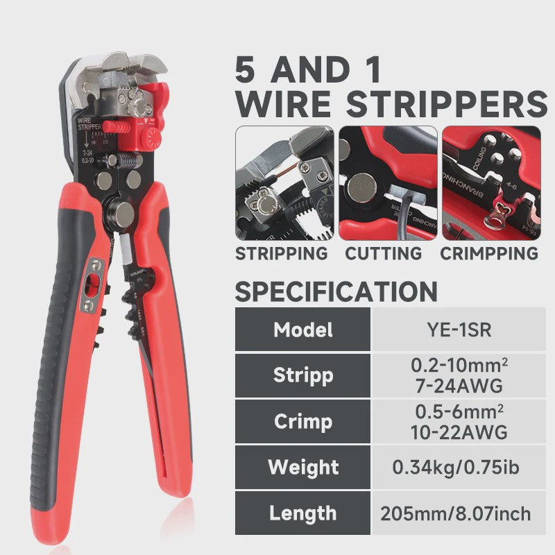 Multifunctionele Draadstripper: 5-in-1 Gereedschap voor Strippen, Knippen en Krimpen