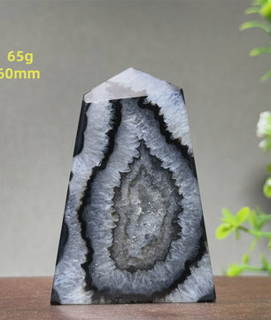 Zwarte Agaat Kristal Geode Obelisk - Natuurlijke Decoratie & Meditatie Steen
