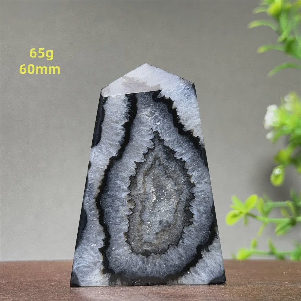 Zwarte Agaat Kristal Geode Obelisk - Natuurlijke Decoratie & Meditatie Steen