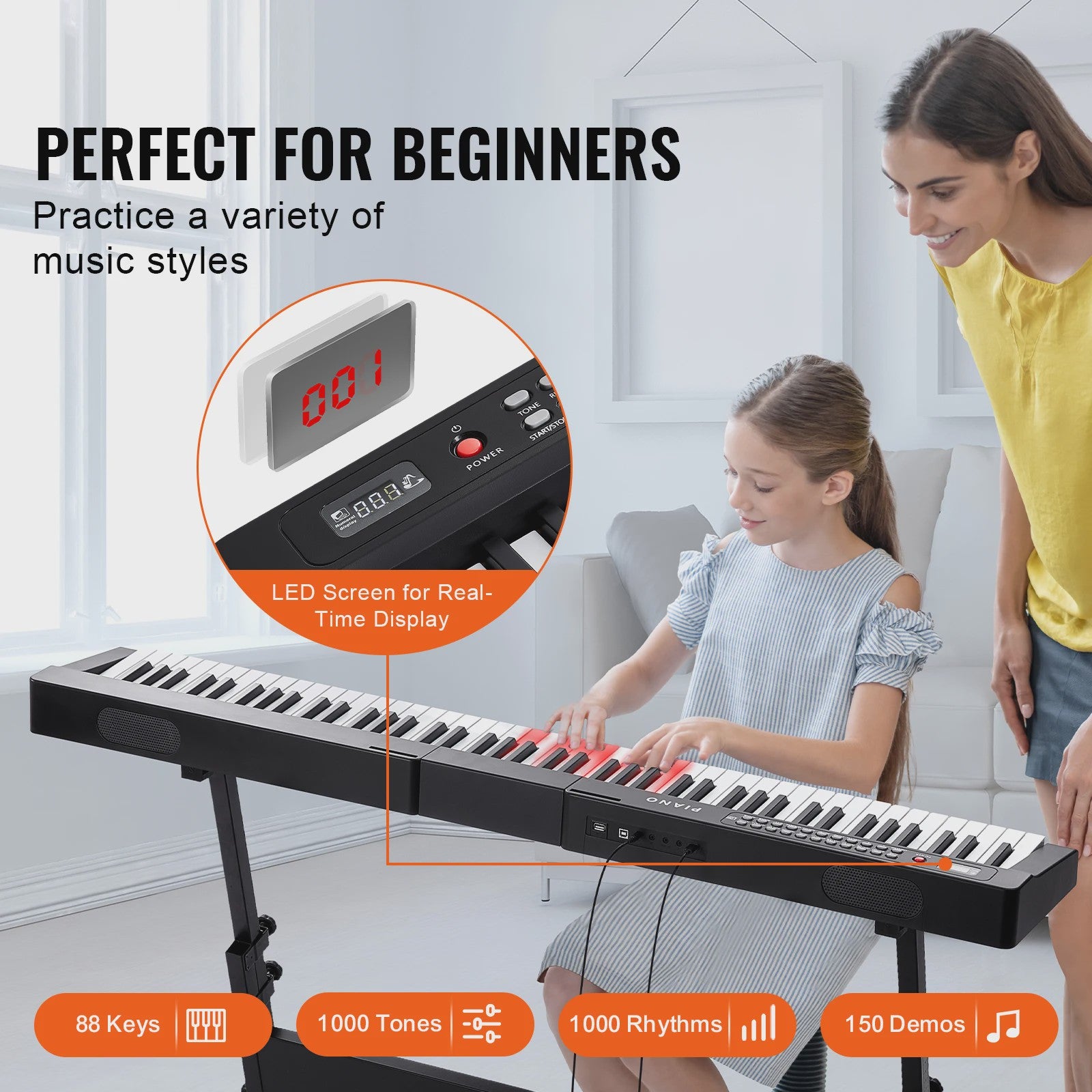 88 Toetsen Digitale Piano - Semi-Gewogen Toetsen, Draagbaar & Ideaal voor Beginners