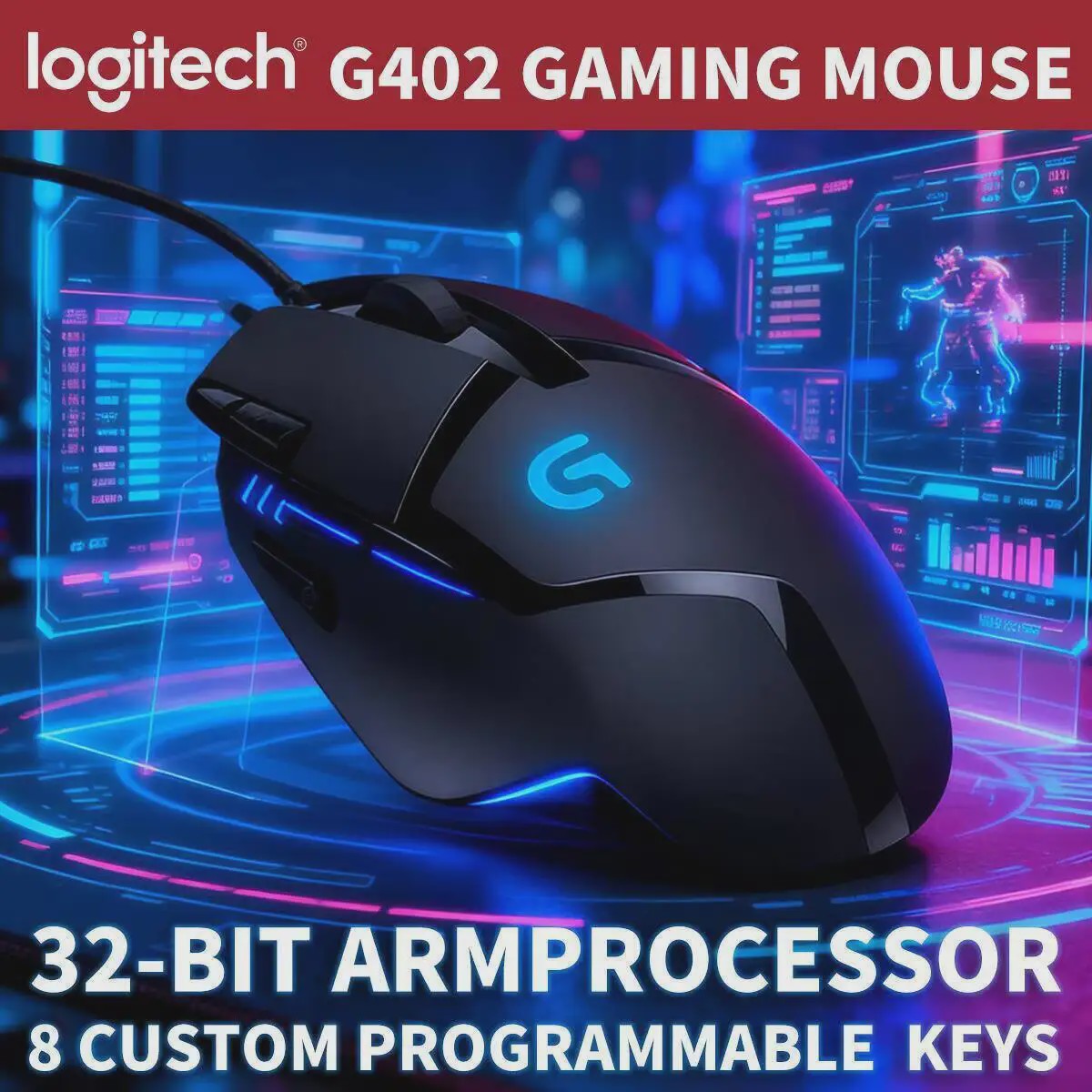 Logitech G402 Hyperion Fury FPS Gaming Muis - 1ms Respons, 32-bit ARM Processor, Anti-Slip