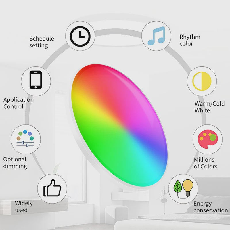 Slimme Plafondlamp 24W - WiFi & Bluetooth, RGB Kleuren, Dimbare LED met App, Alexa & Google Home Compatibel