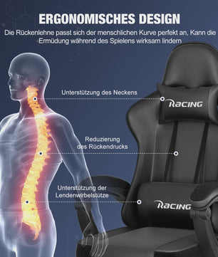 Ergonomische Gaming Stoel met Voetensteun, Hoofd- en Lendesteun | Max 150kg