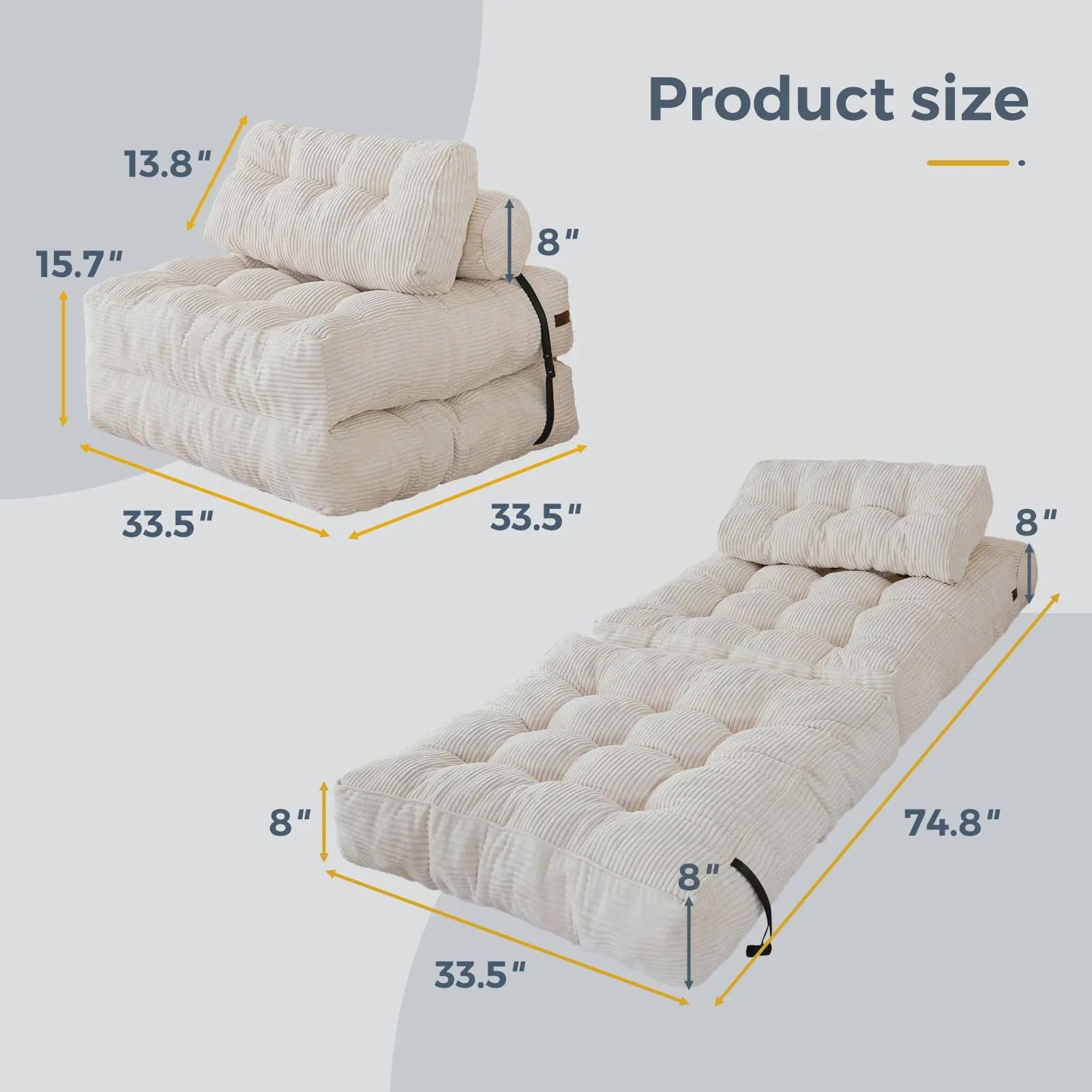 Opvouwbare Fauteuil en Bed 2-in-1 in Ribfluweel - Beige