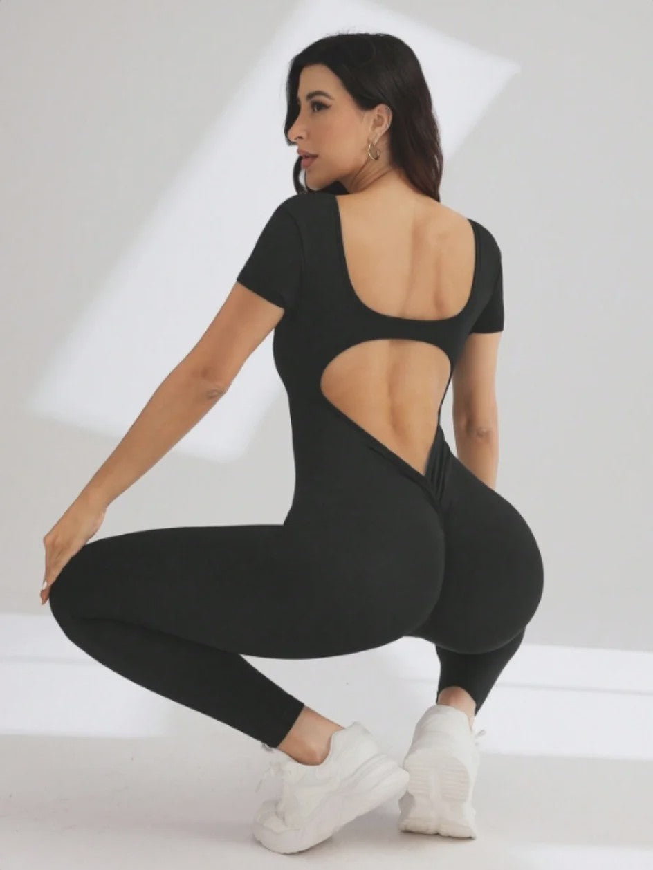 Naadloze Body met U-hals en Korte Mouwen - Optimaal voor Fitness & Gym