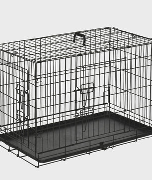 PawHut Hondenkooi Transportbox 2 Deuren Opvouwbaar Met Handvat Staal 76x46x52cm Zwart