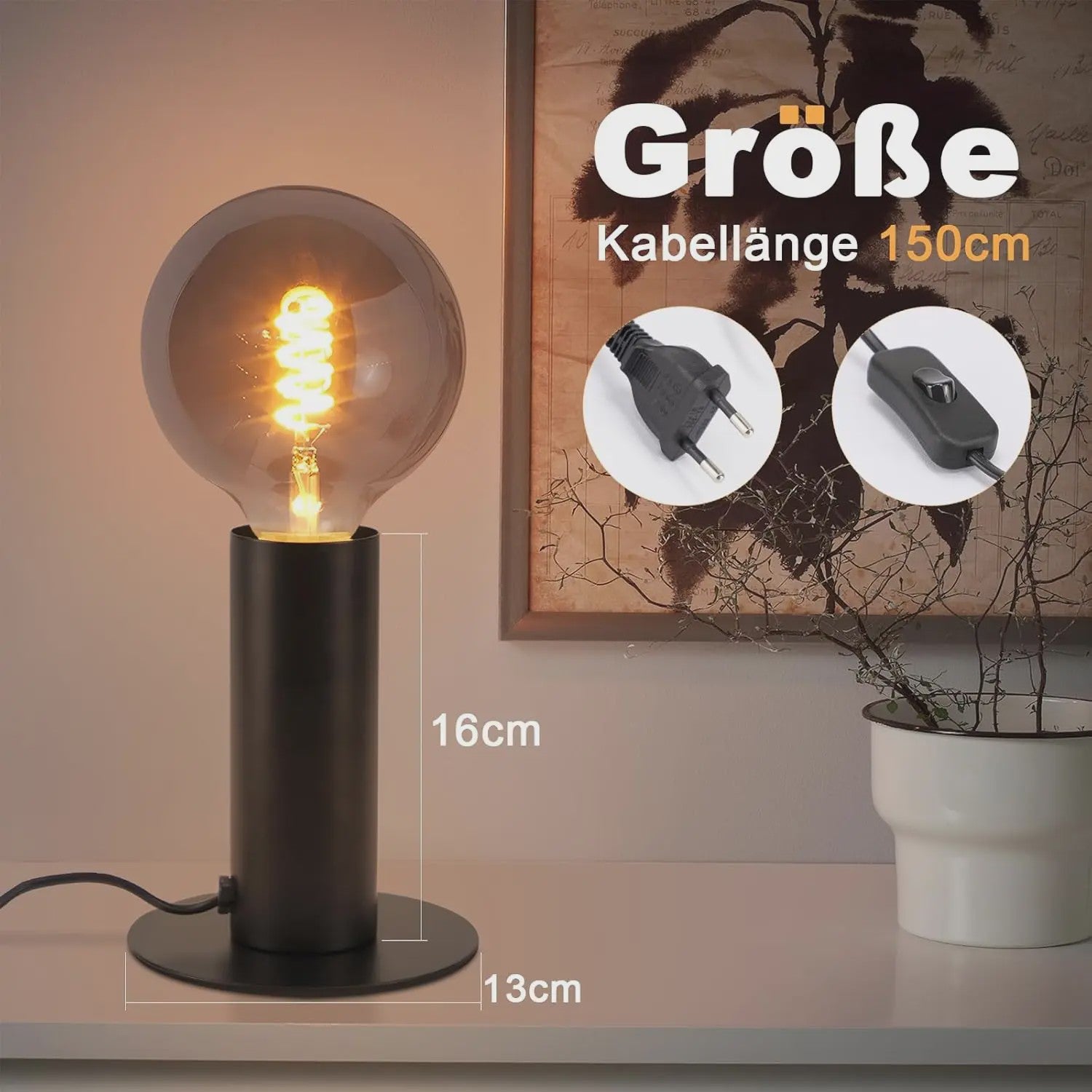 Vintage Zwarte Tafellamp E27 - Retro Sfeerlicht voor Slaapkamer & Woonkamer