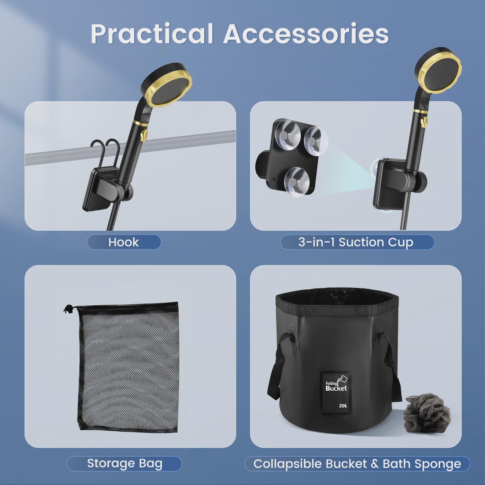Draagbare Camping Douche met Oplaadbare Pomp & 20L Opvouwbare Zak - Outdoor Kit