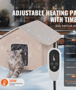 Verwarmd Kattenhuis Buiten - Waterdicht, Verstelbare Temperatuur & Timer