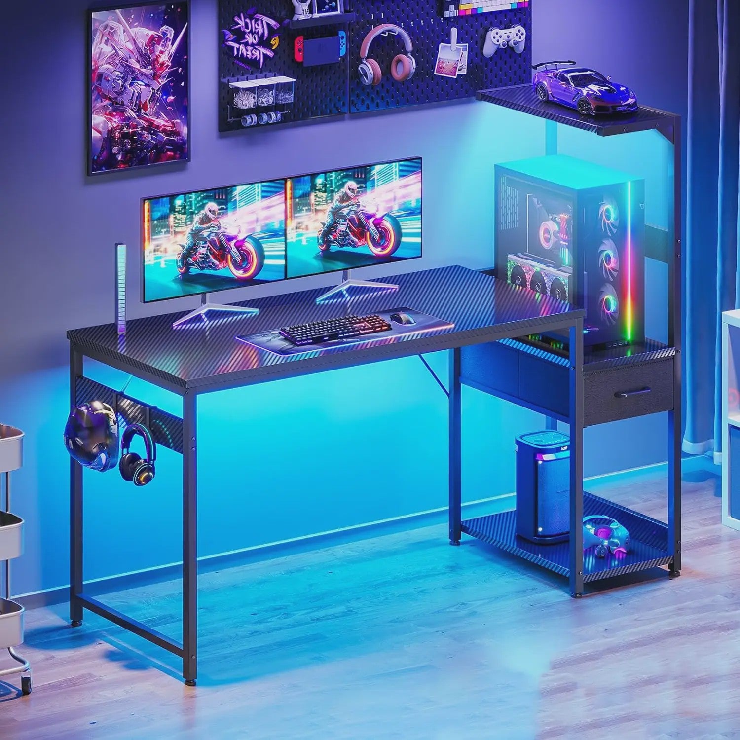 Coleshome Gaming Bureau met LED Verlichting - 138x48cm - Inclusief Lade & Opbergvak