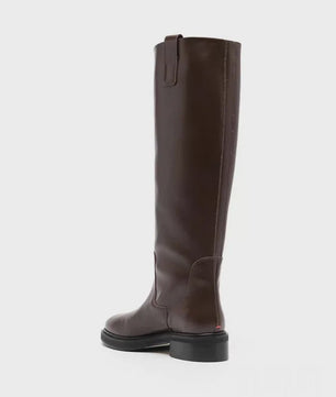 Luxe Bruine Leren Dames Laarzen - Kniehoog, Vierkante Hak & Ronde Neus