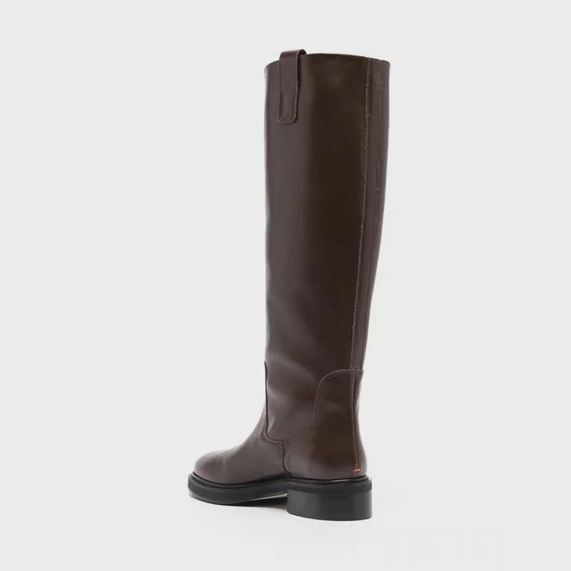 Luxe Bruine Leren Dames Laarzen - Kniehoog, Vierkante Hak & Ronde Neus