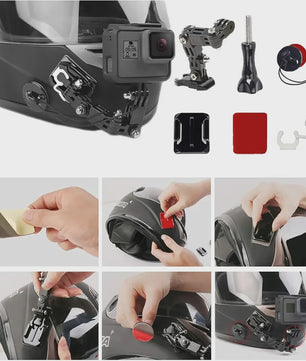 Motorhelm Mount Kit voor GoPro, SJCAM, AKASO, Insta360 - Kin, Zijkant, Top