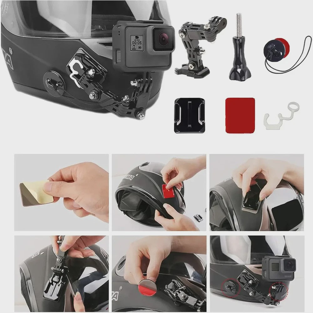Motorhelm Mount Kit voor GoPro, SJCAM, AKASO, Insta360 - Kin, Zijkant, Top
