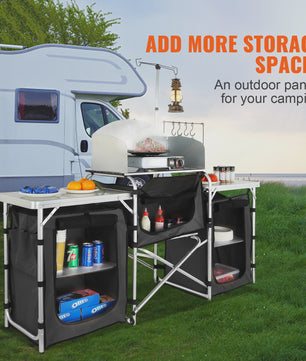 Opvouwbare Camping Keukentafel met Opbergkastjes en Windscherm - Aluminium