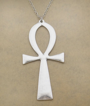 Vintage Egyptische Ankh Kruis Ketting - Grote Hanger met Lange Ketting