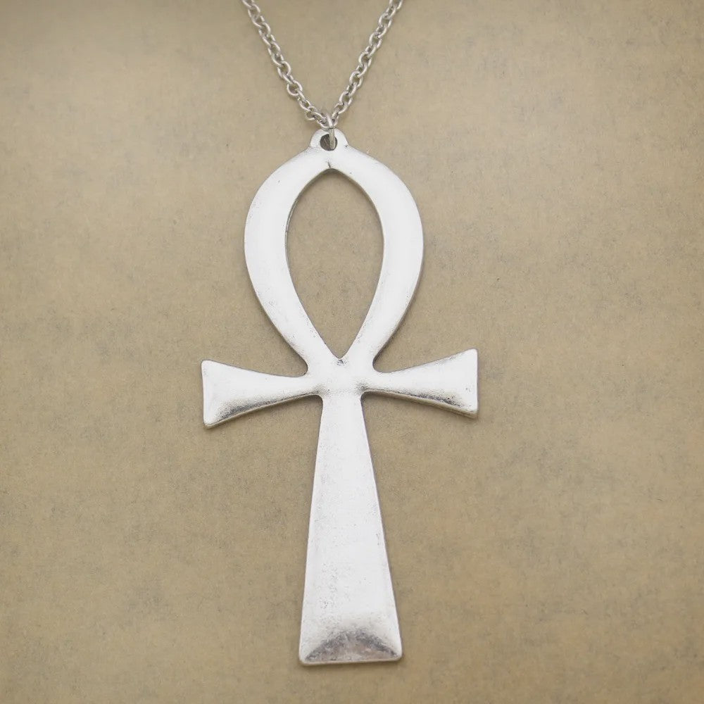 Vintage Egyptische Ankh Kruis Ketting - Grote Hanger met Lange Ketting