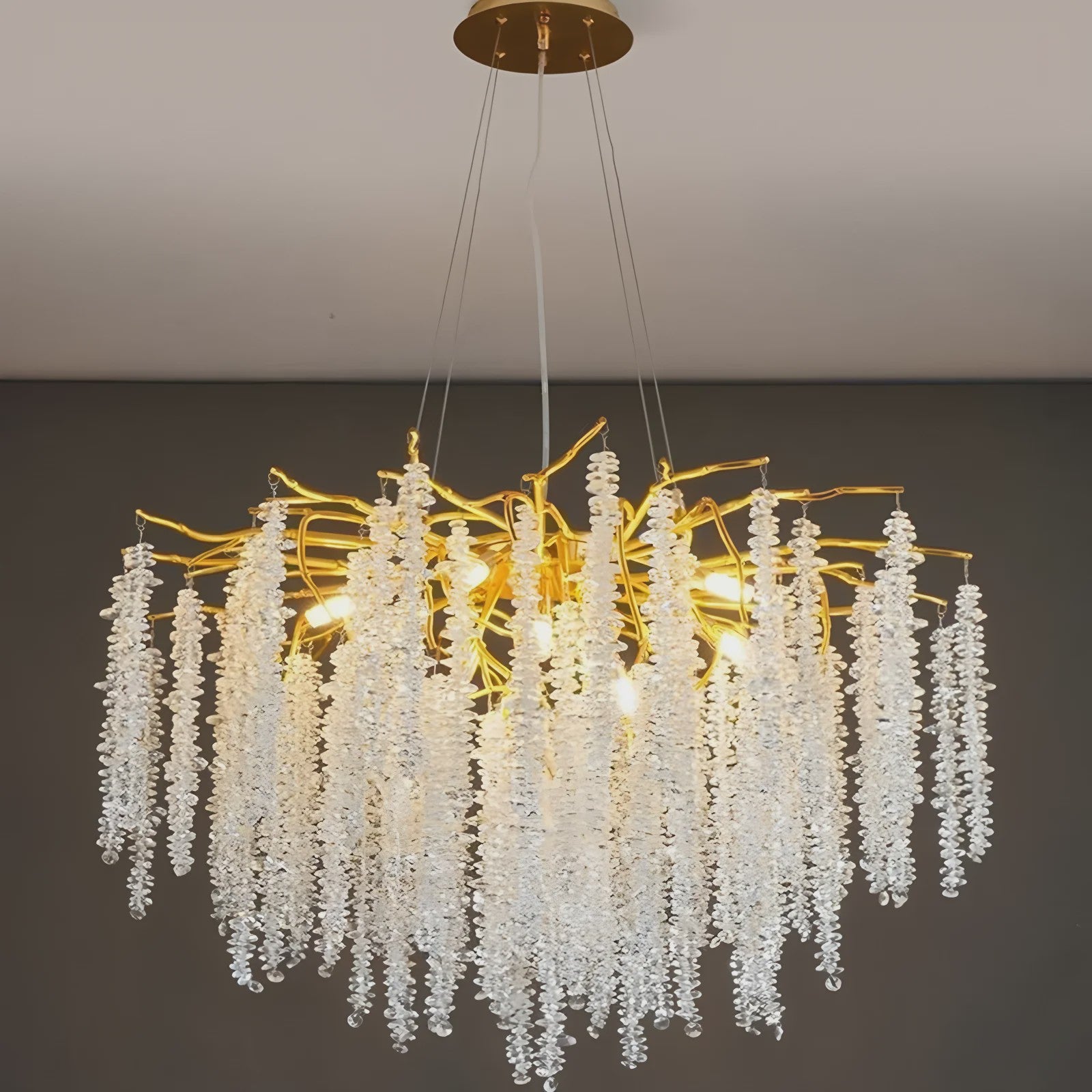 Luxe Kristallen Kroonluchter met LED - Goudkleurig - Verstelbaar - Perfect voor Woon- en Slaapkamer