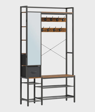 WOLTU Kapstok met Schoenrek, Spiegel en Lades - Open Garderoberek Metaal & Hout 100x30x180cm