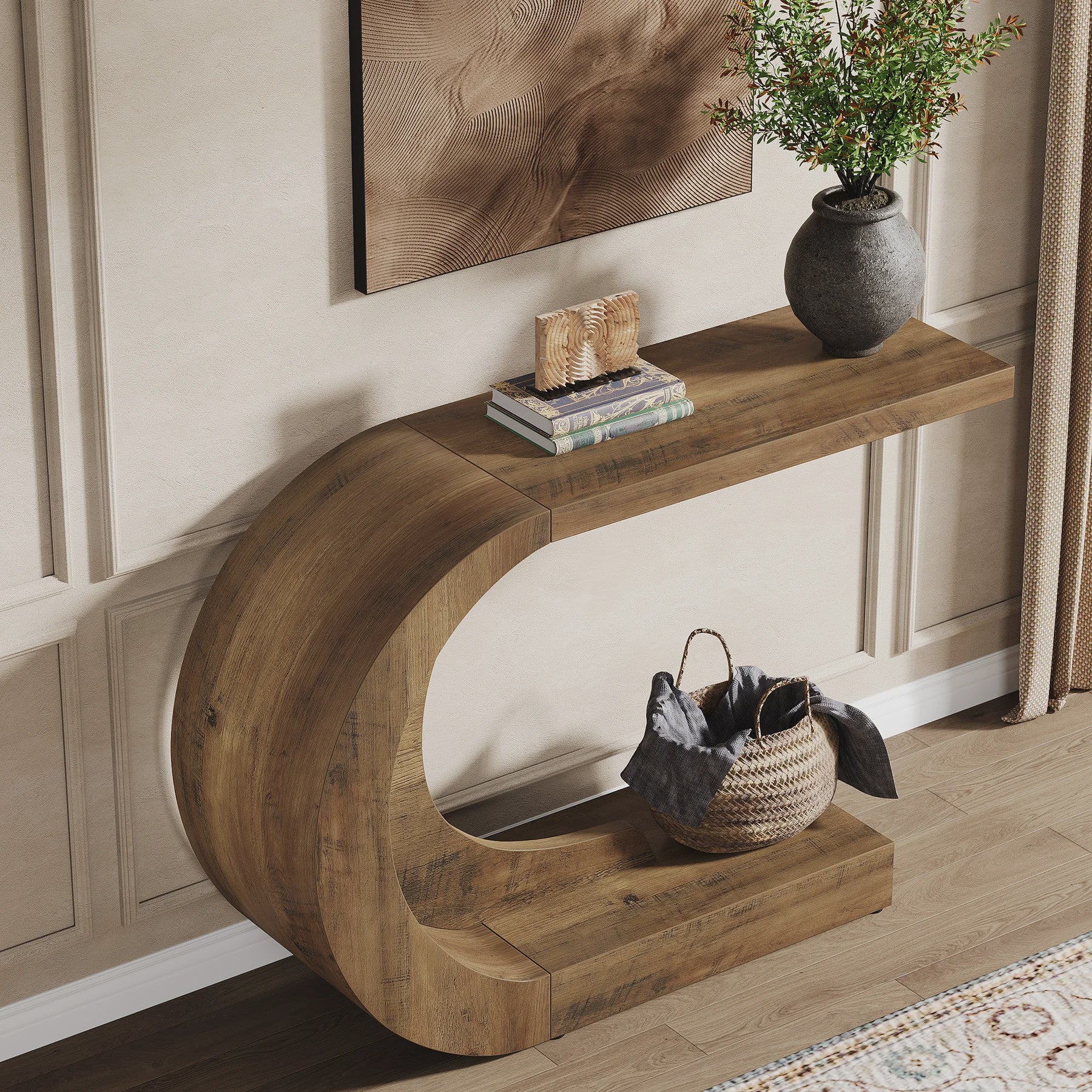 Tribesigns C-Vormige Console Tafel - Mid-Century Modern Hout - 110 cm - Entree, Hal & Woonkamer