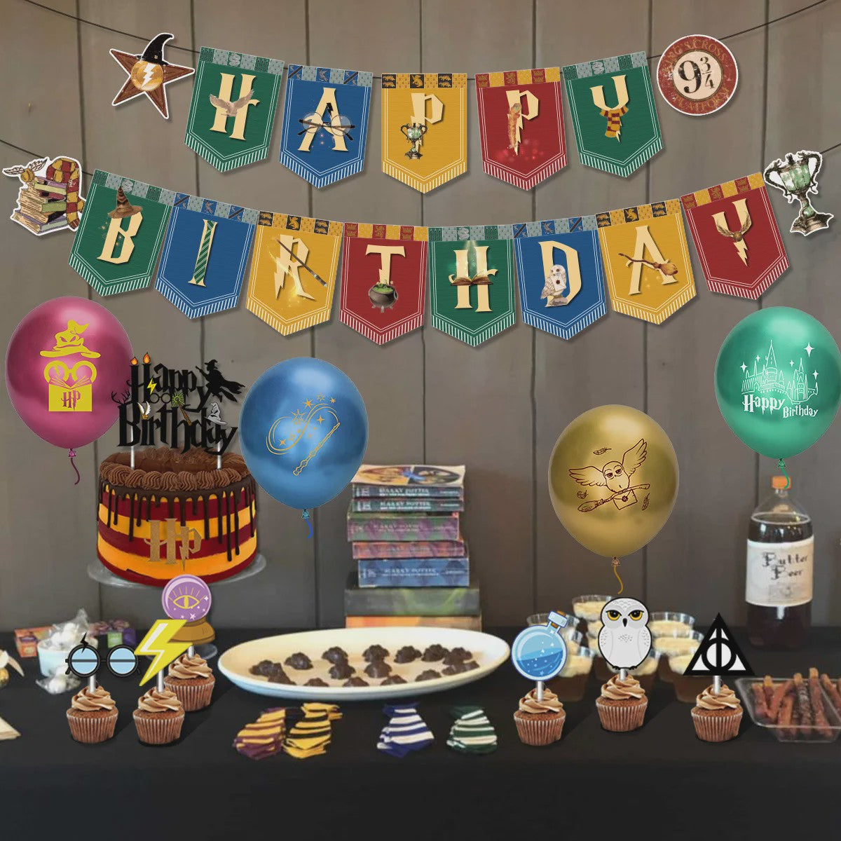 Harry Potter Verjaardagsfeest Decoratie Set - Banner, Cake Toppers & Ballonnen