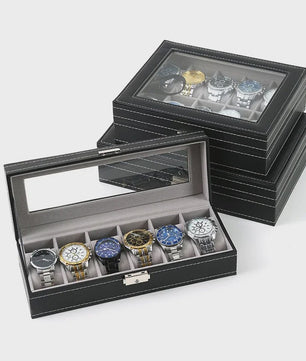 Luxe PU Leder Horlogedoos met Glazen Deksel - Diverse Vakverdelingen (2-12 Girds)