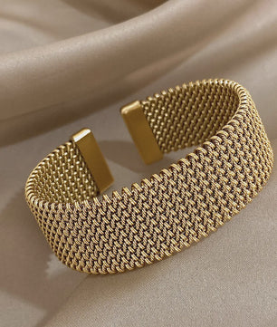 Vintage Goudkleurige Cuff Armband voor Dames - Trendy Roestvrij Staal