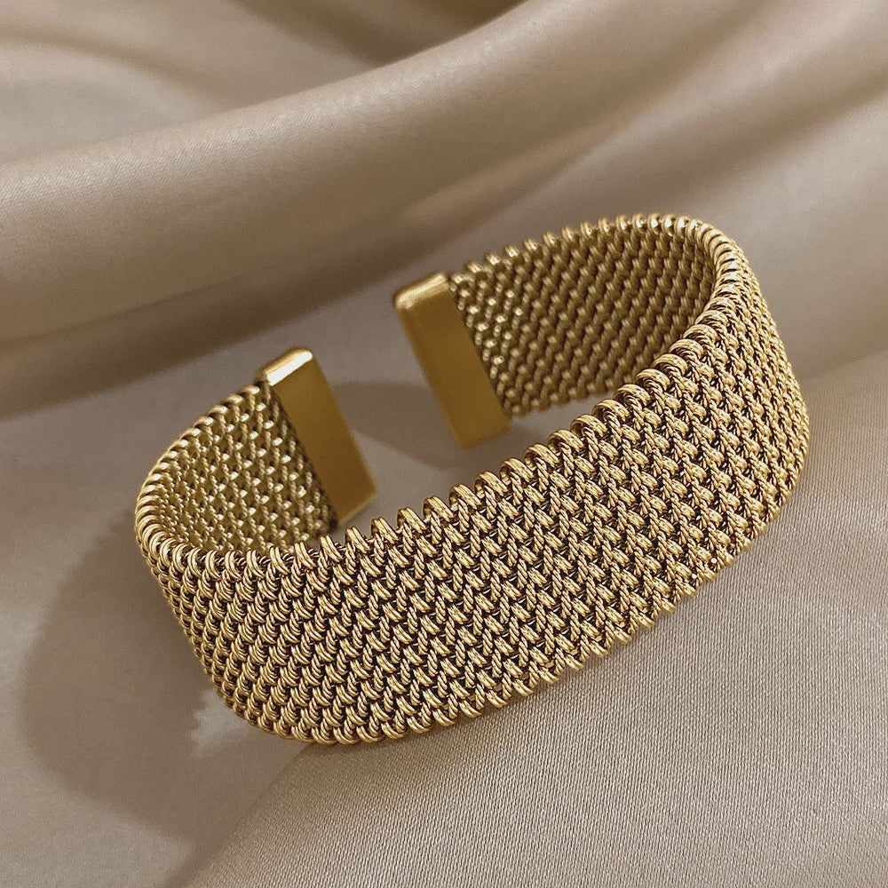 Vintage Goudkleurige Cuff Armband voor Dames - Trendy Roestvrij Staal