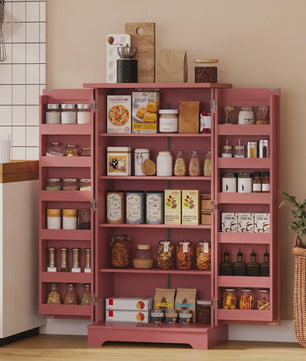 HOMCOM Keuken Dressoir Kast met 5 Niveaus, Deuren en Verstelbare Planken - 60x40x120 cm - Rode Houtnerf