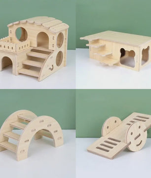 Houten Hamster Villa: Speelhuis met Klimplatform en Verhoogd Platform - Duurzaam Knaagdier Accessoire
