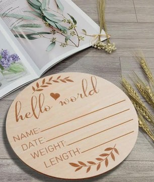 Houten Geboorte Aankondiging Bord 'Hello World' - Baby Welkom Teken voor Foto's