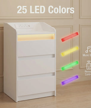 Nachtkastje met 3 Lades, Laadstation, LED Verlichting & USB Poorten
