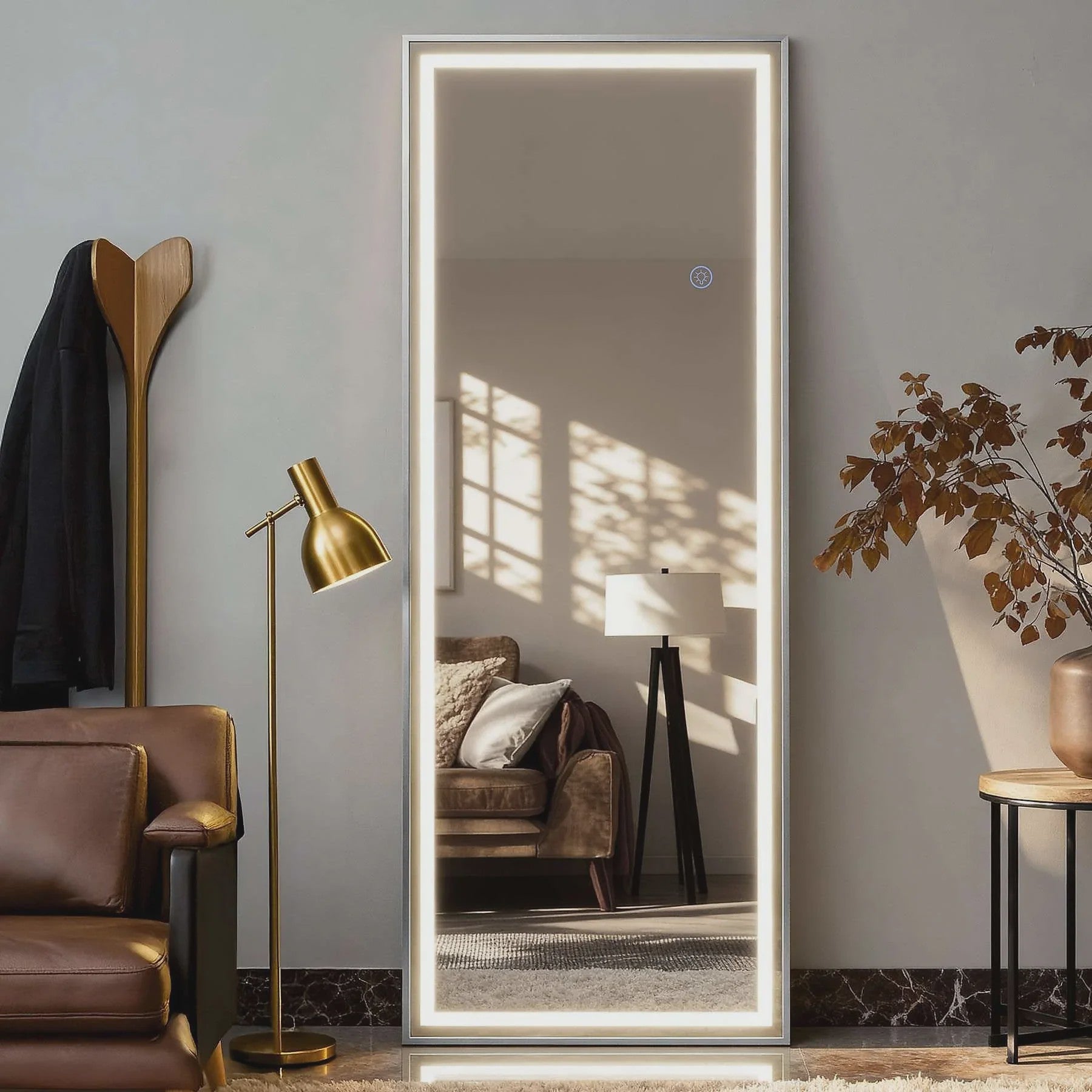 Staande Spiegel met LED Verlichting (160x50 cm) - Dimbare Helderheid & 3 Kleurtemperaturen