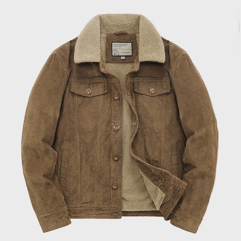 Herfst/Winter Corduroy Heren Jas - Warm & Casual Winddicht met Sherpa Voering