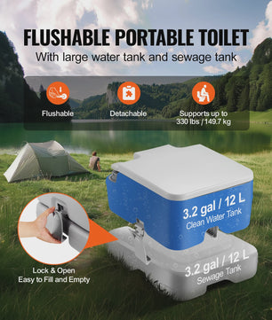 Draagbaar Toilet met Drukknop Spoelsysteem - Lekvrij en Geurloos Kampertoilet