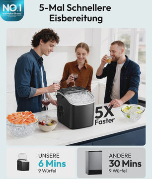 Compacte IJsblokjesmachine: 12kg/24u, Snel ijs in 6 min, Zelfreinigend, Draagbaar, Stil & RVS Look
