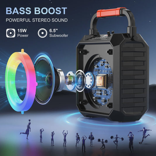 Karaoke Machine met Bluetooth, 2 Microfoons en LED Verlichting - Draagbaar Home Karaoke Systeem