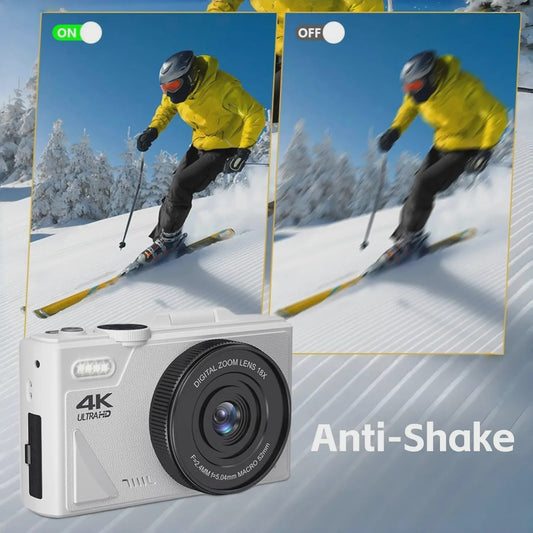 Witte Digitale Camera 64MP met 18x Zoom, WiFi & 3.0" Touchscreen - Ideaal voor Beginners, Kids, Reizen & Vlogging (64GB)