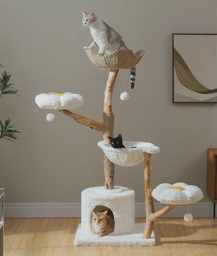 Luxe Kattenboom 150cm met Wicker Manden, Krabpaal & Bloemenplateaus
