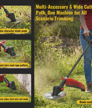 Krachtige Accu Grastrimmer 21V - 2000W Snoerloze Bosmaaier met 2x 4000mAh Accu's & Wielondersteuning