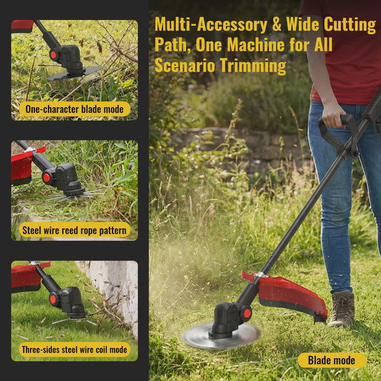 Krachtige Accu Grastrimmer 21V - 2000W Snoerloze Bosmaaier met 2x 4000mAh Accu's & Wielondersteuning
