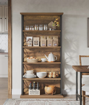 Industriële Boekenkast 6-Laags - 180 cm Hoge Open Opbergkast met Metaal Frame